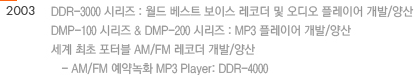 2003 : DDR-3000 ø :  Ʈ ̽ ڴ   ÷̾ / 2. DMP-100 ø & DMP-200 ø : MP3 ÷̾ / 3.   ͺ AM/FM ڴ / - AM/FM ȭ MP3 Player: DDR-4000