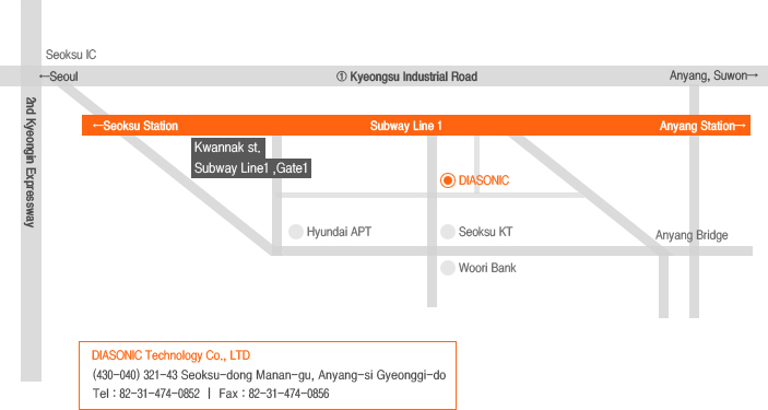 DIASONIC Technology Co., LTD (430-040)321-43 Seoksu-dong Manan-gu, Anyang-si Gyeonggi-do / Texl : 82-31-474-0852 / Fax : 82-31-474-0856